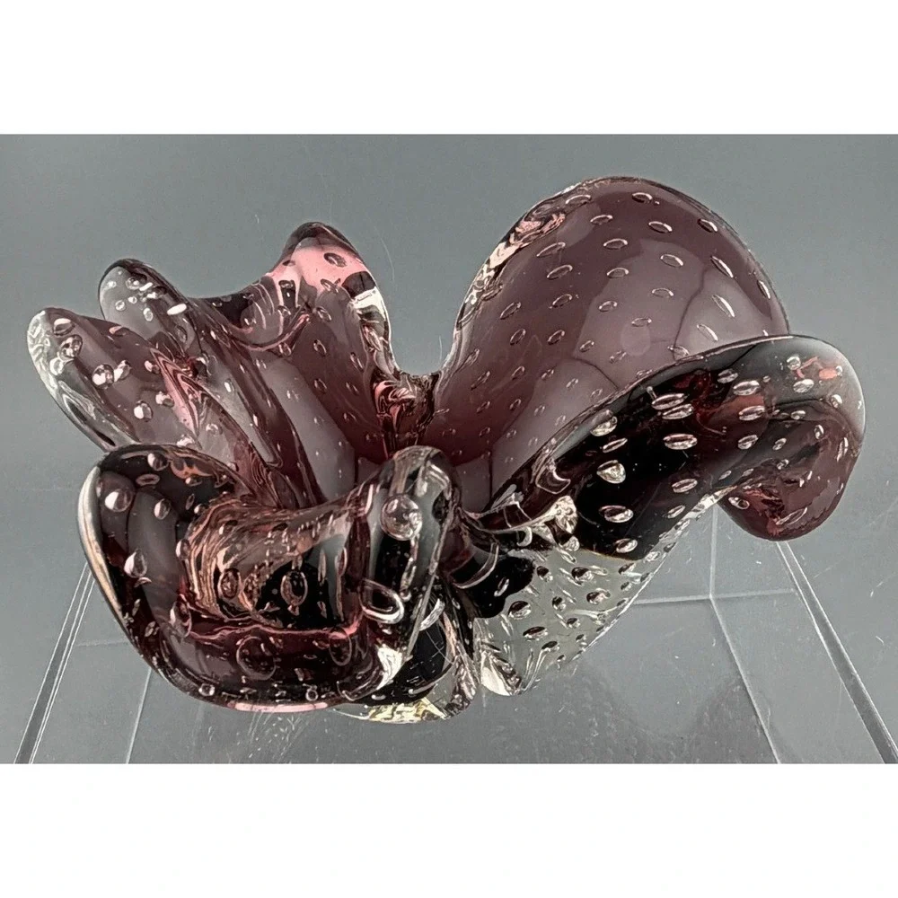 Vintage Amethyst Art Glass Vase Freeform Controlled Bubble Hand Blown Heavy 6.5